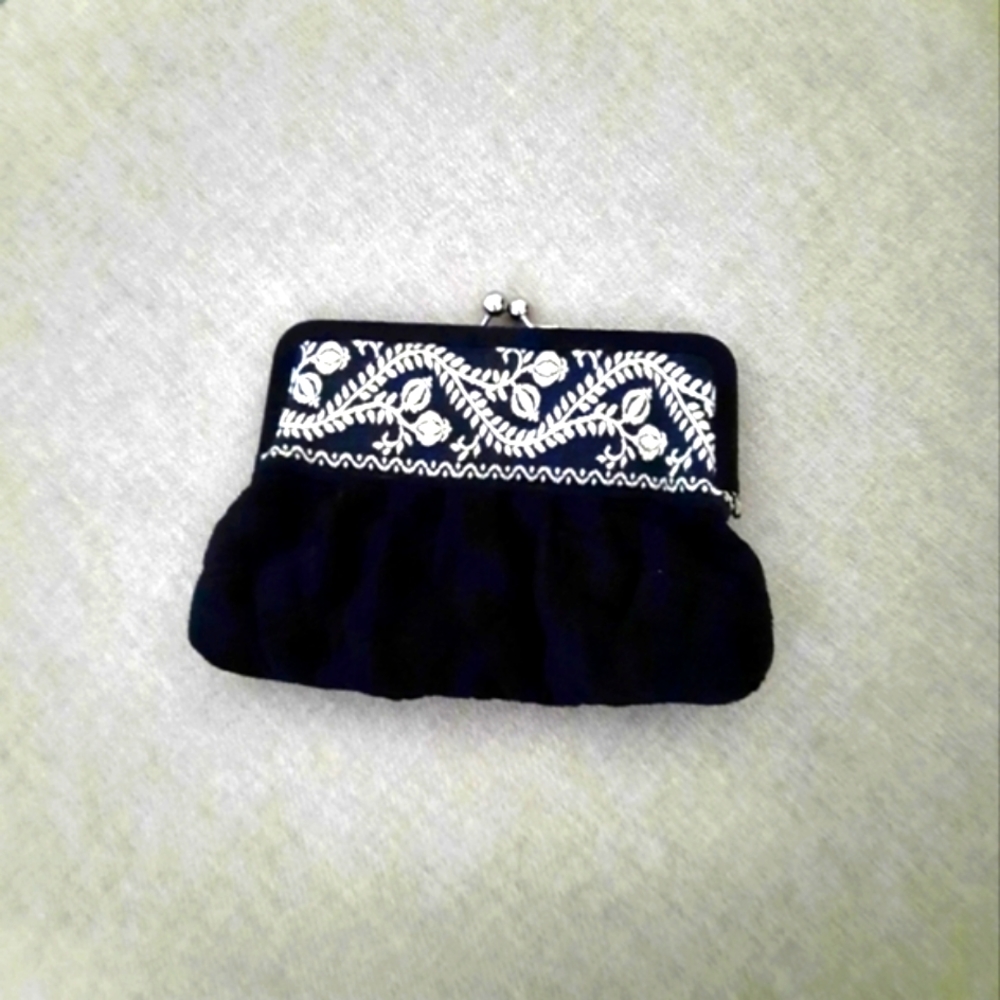 Vera Bradley clutch black with white floral trim